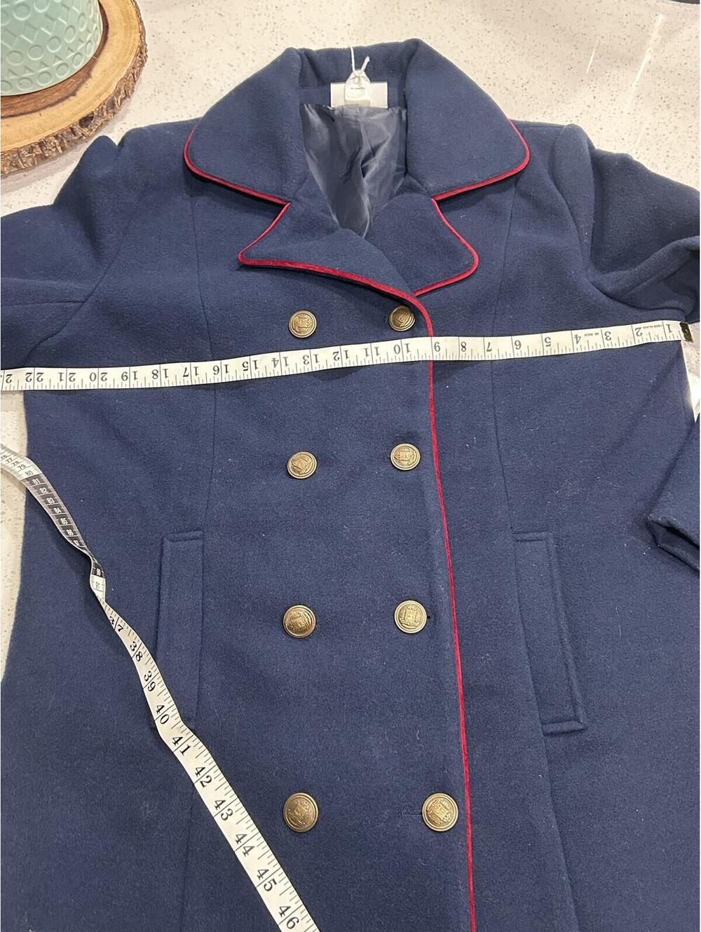NorthStyle Navy Blue Military Peacoat - Red Contrast Trim -Gold Nautical Buttons - Picture 6 of 9